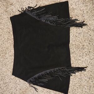 Black suede fringe rhinestone skirt